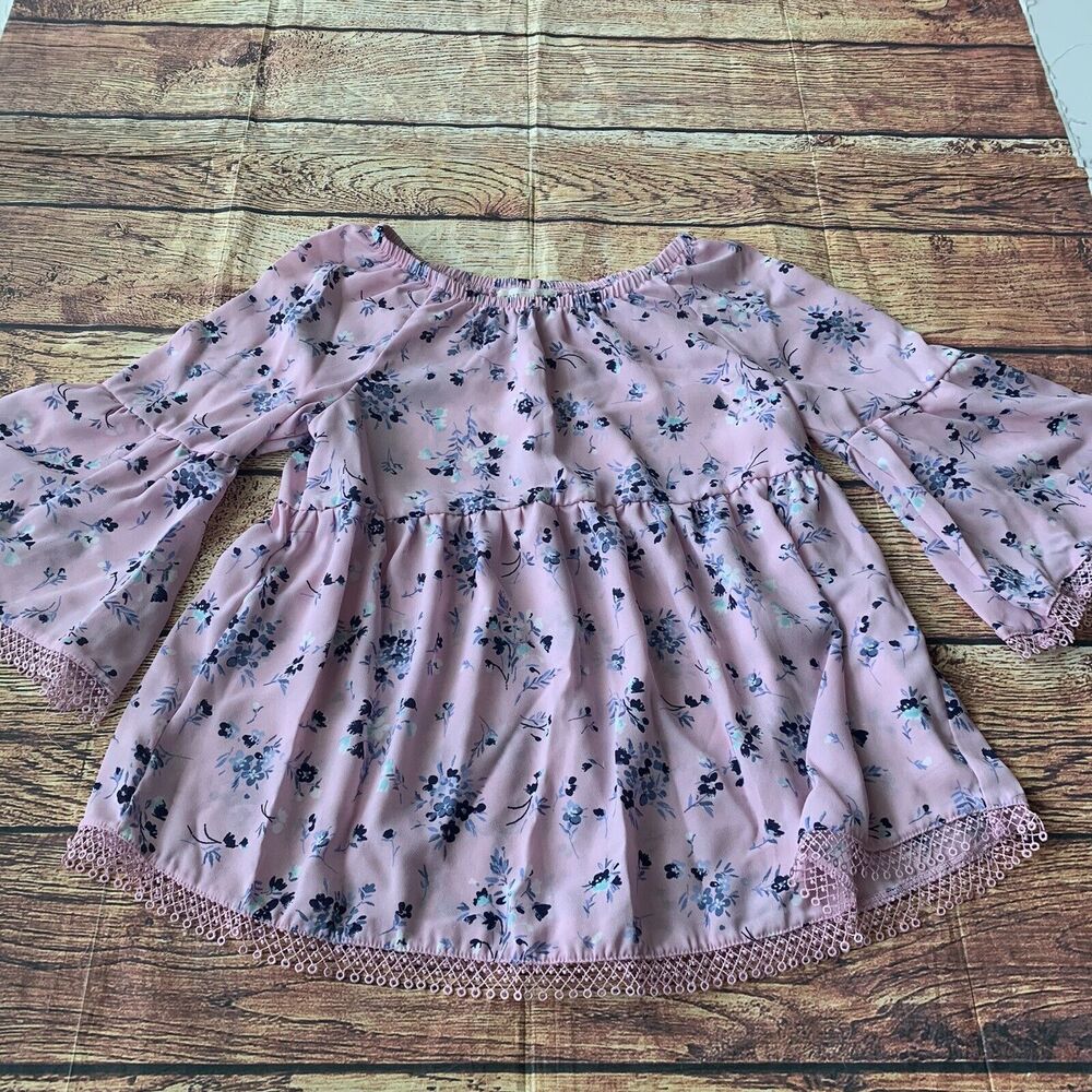 Copper Key Purple Floral Peplum Peasant Blouse Size Medium